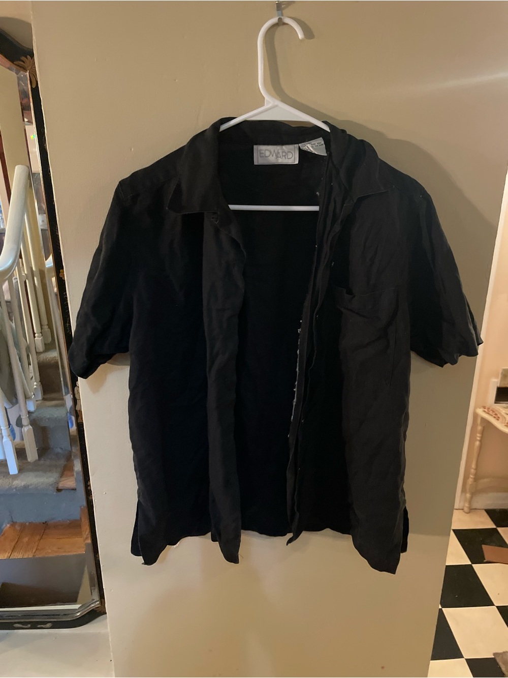 Vintage 90s Edward Black Short-Sleeve linen button down shirt